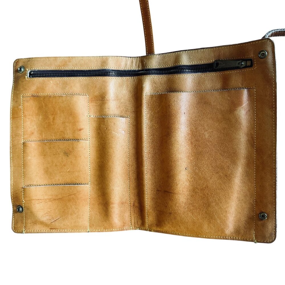 Frye Artisan Rectangle Adjustable Camel Leather Bag Fold Over Adjustable Strap - Picture 10 of 16